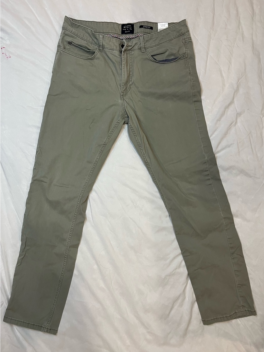 Ben Sherman Slim Fit Stretch Pants in Olive Green 34x32